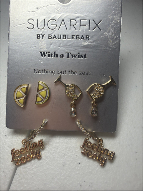 BaubleBar Jewelry - SugarFix by BaubleBar With a Twist Nothing but the Zest 3 Pairs of Earrings NEW